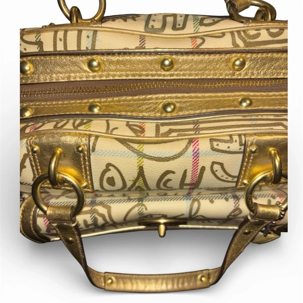 Coach F13186 Tattersall Glam Metallic Gold Signature Satchel Bag - Picture 5 of 8